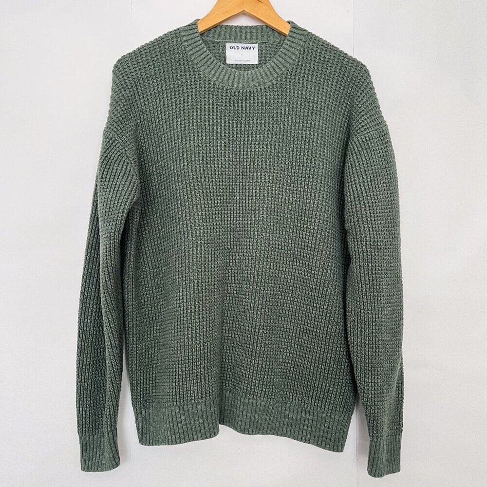 Old Navy Tunic Sweater Chunky Knit Crew Neck Oversized Size Large Heather Green